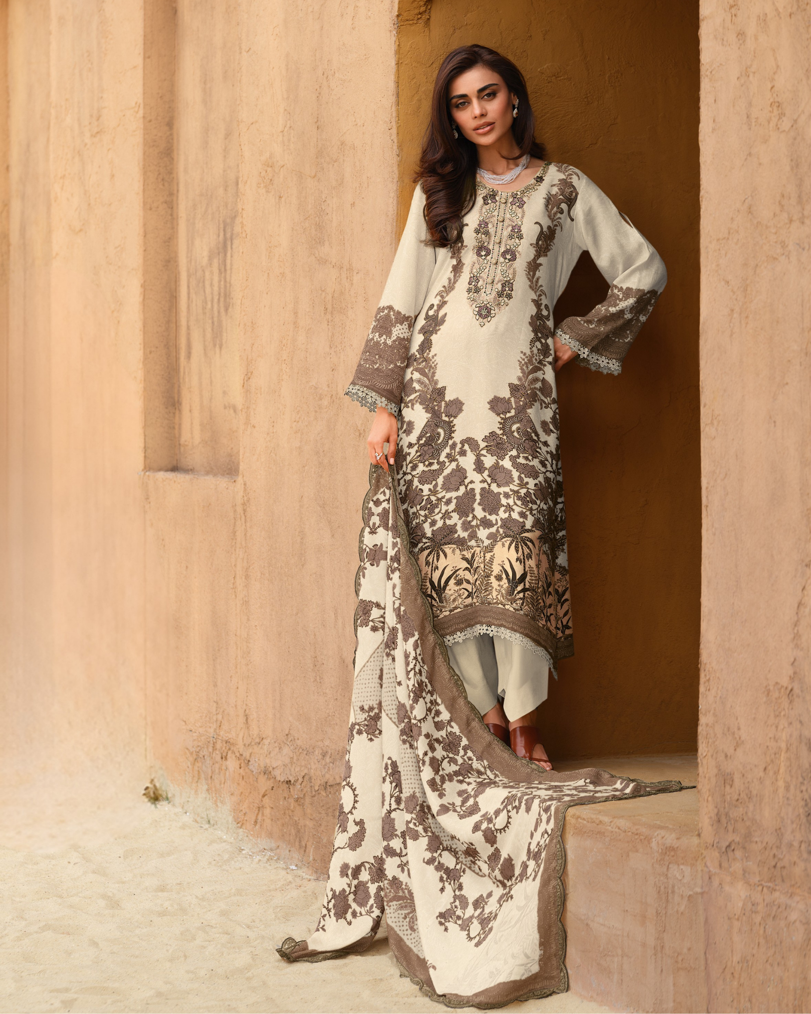 Off - White Cotton Ladies Suit
