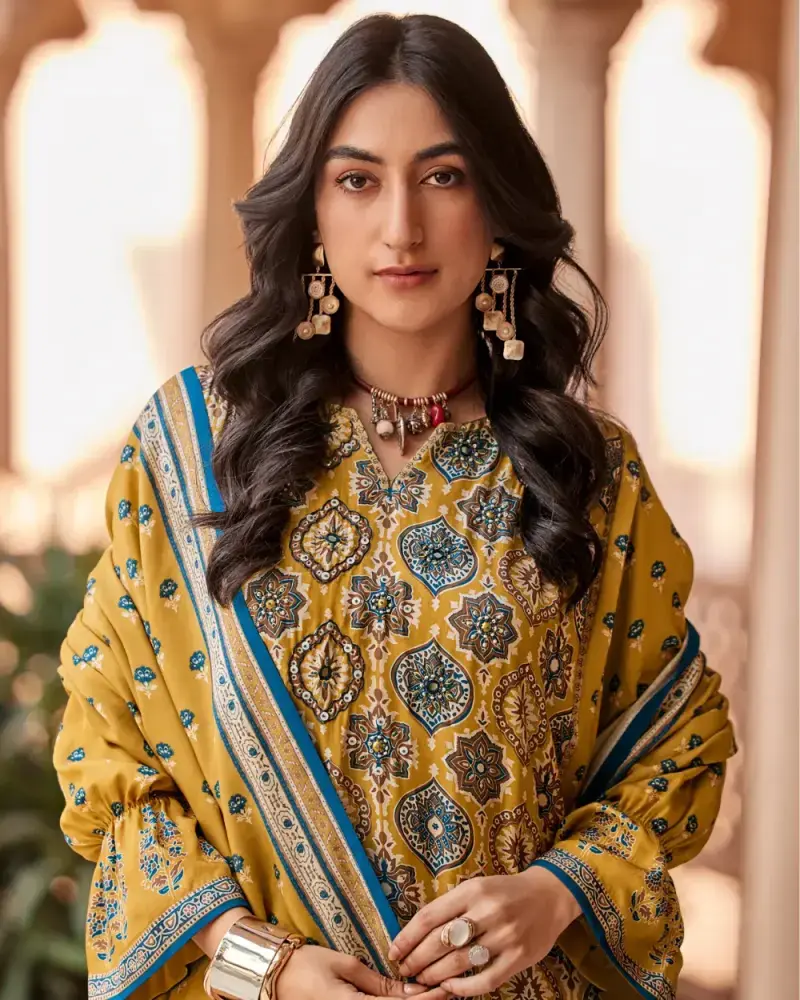 Mustard Fancy Muslin Salwar Suit