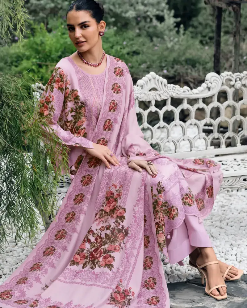 Baby Pink Viscose Pashmina Suit