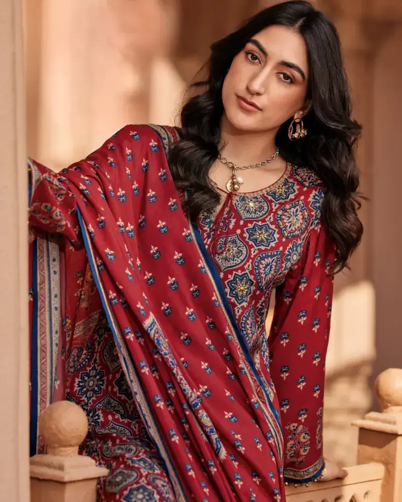 Fancy Red Cotton Suit