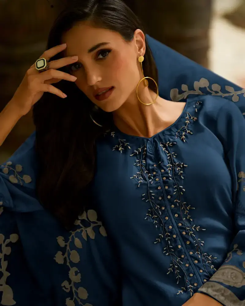 Navy Blue Visose Muslin Salwar Suit