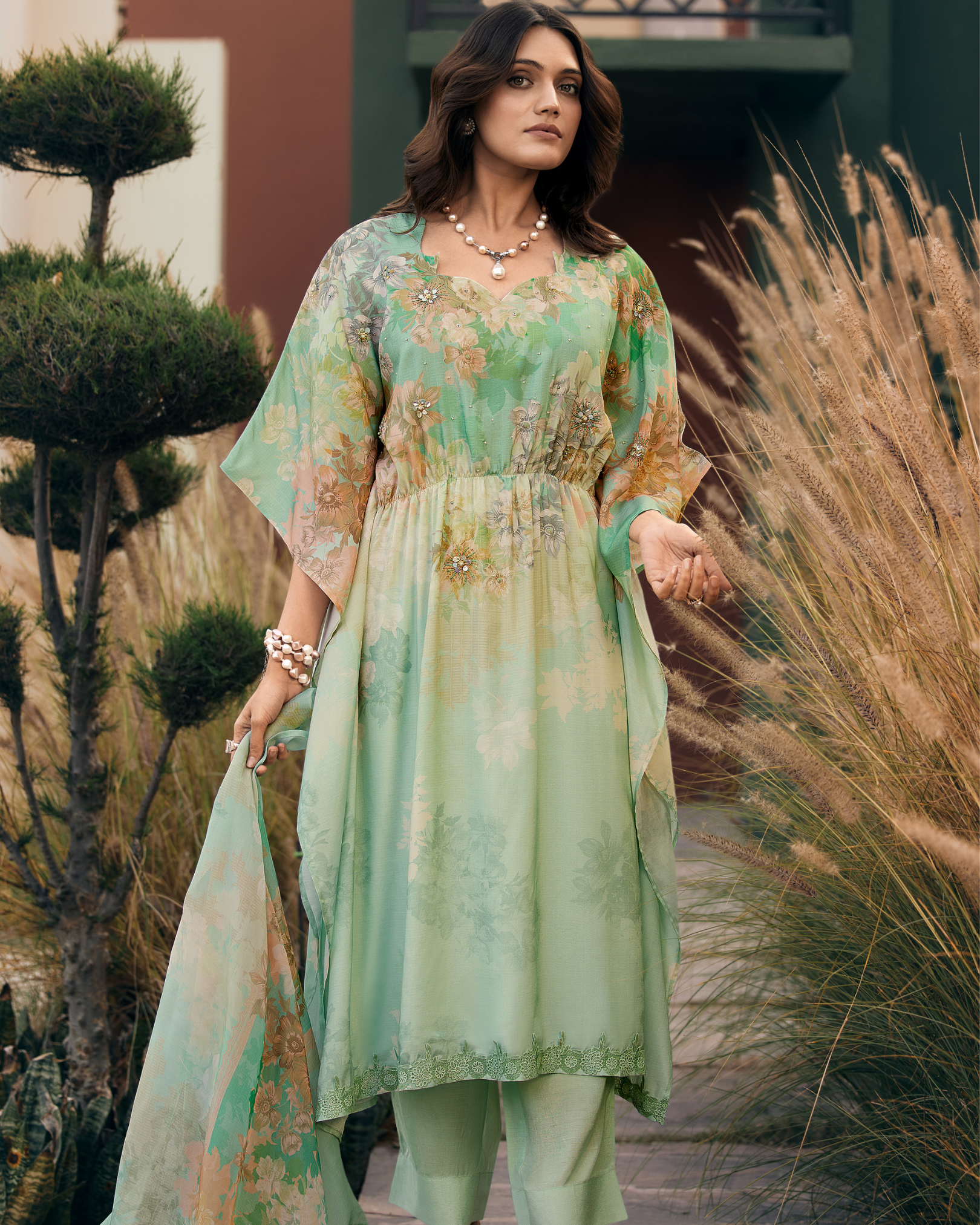 Sea Green Elegant Muslin suit