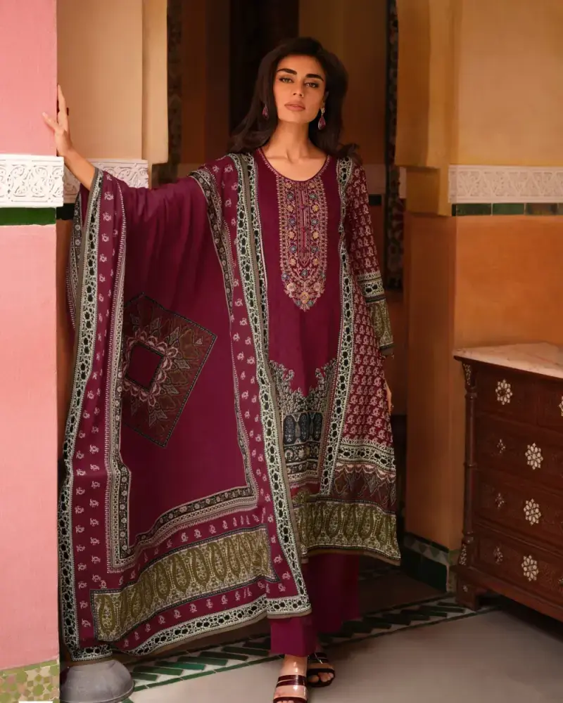 Burgundy Fancy Cotton Salwar