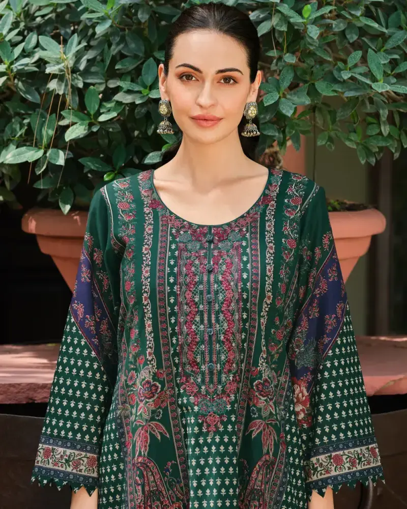 Green Fancy Cotton Summer Suit