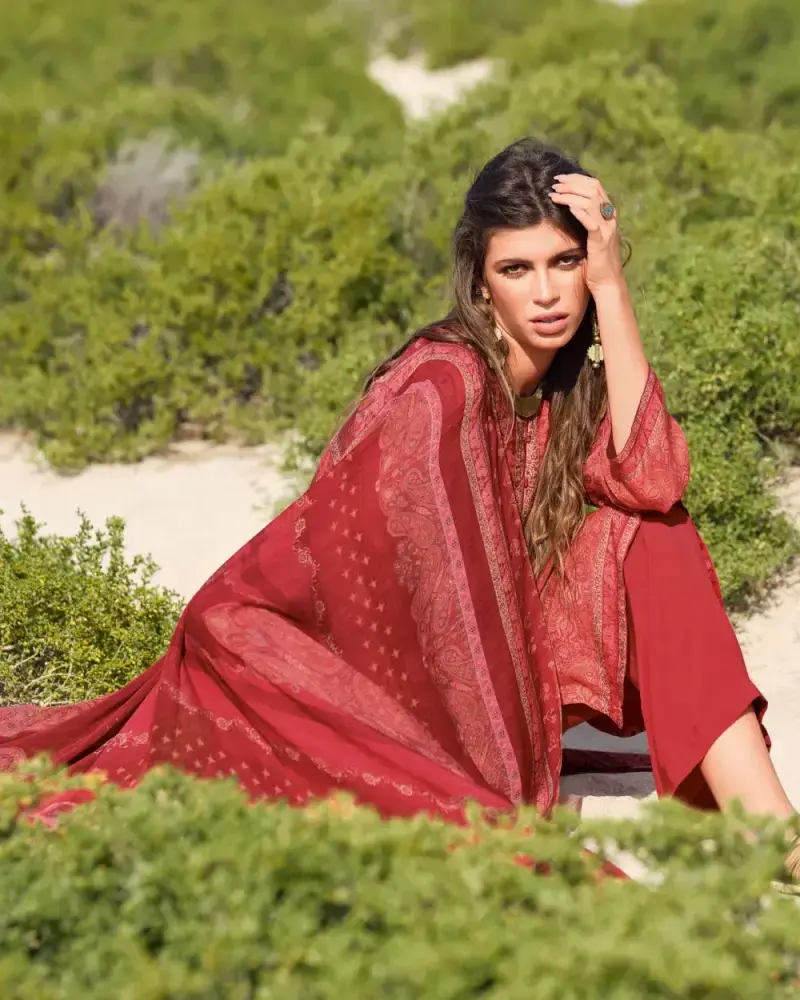 Red Printed Crape Salwar Suit