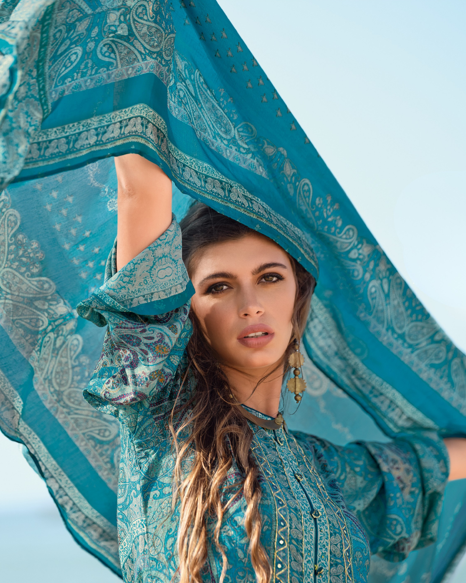 Blue Printed Crepe Salwar Suit