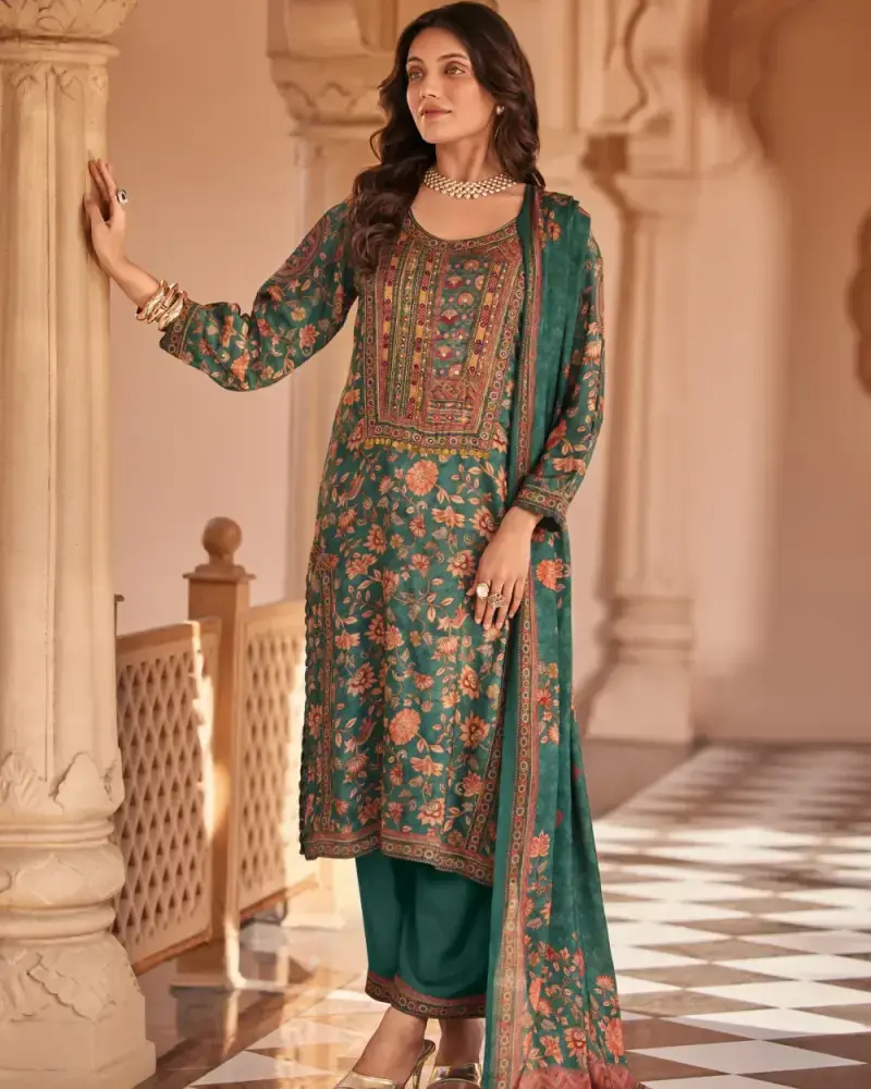 Dark Green Muslin Salwar Suit