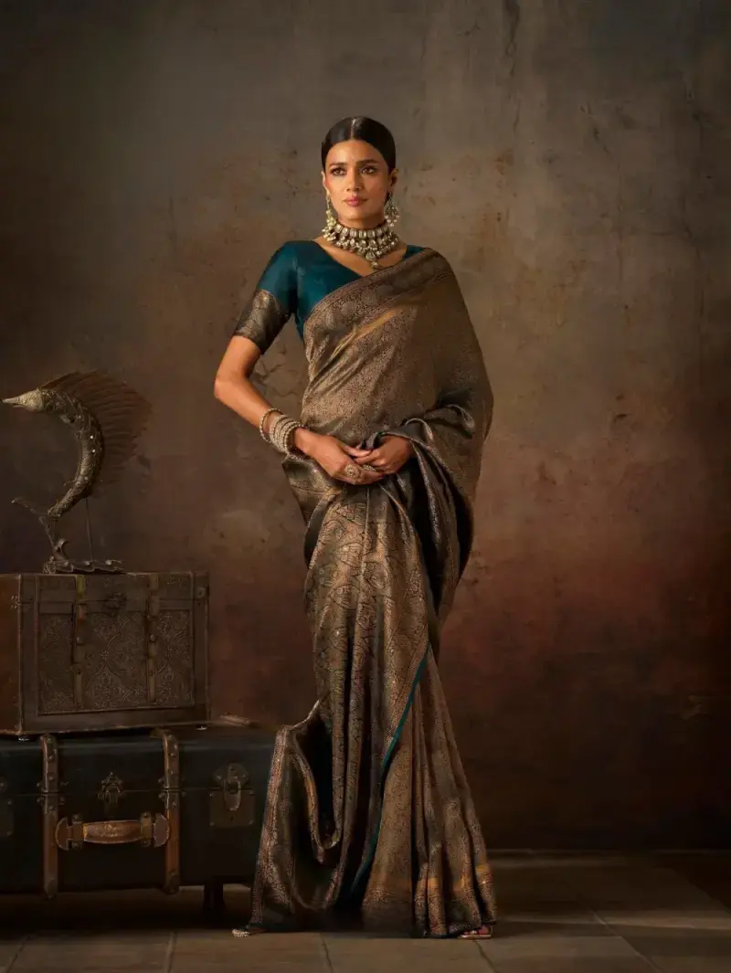 Midnight Bronze Heritage Brocade Saree