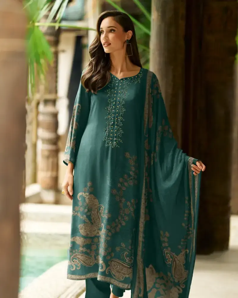 Deep Sea Green Visose Muslin Salwar Suit