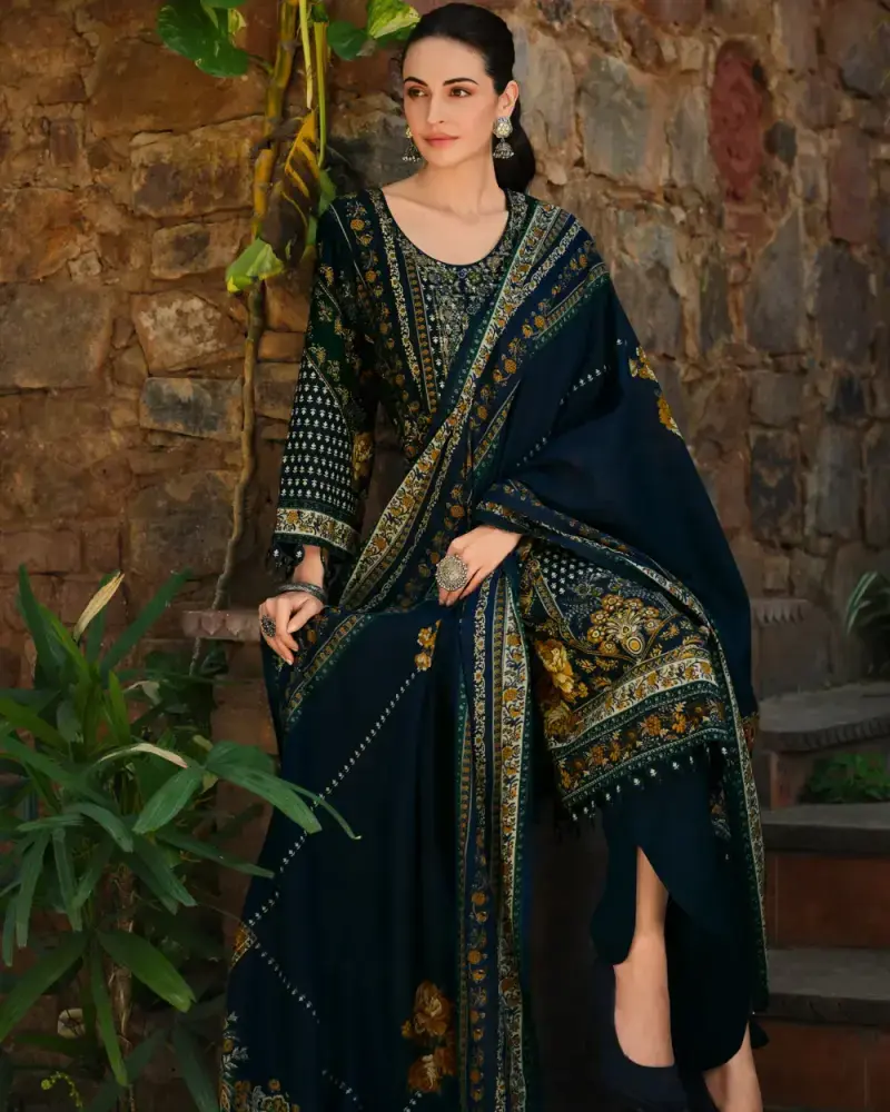 Navy Blue Fancy Cotton Summer Suit for Women