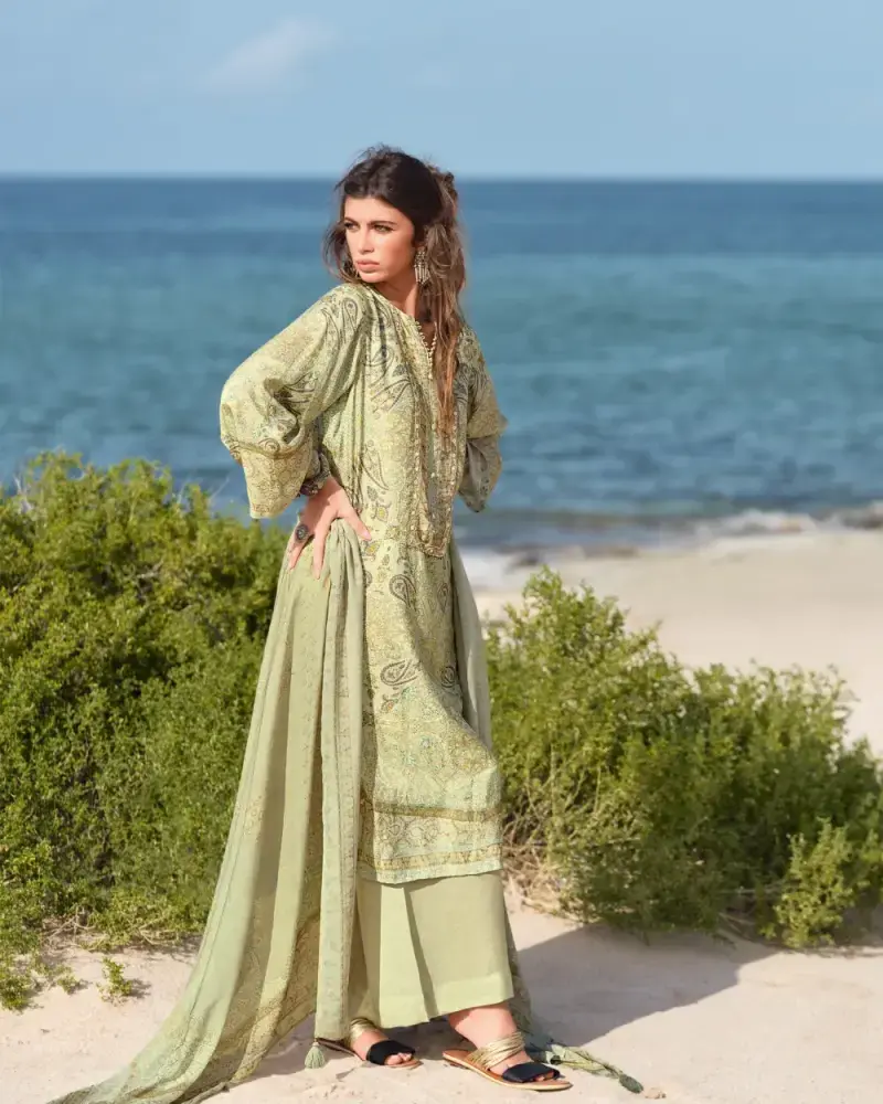 Pista Green Printed Crepe Salwar Suit