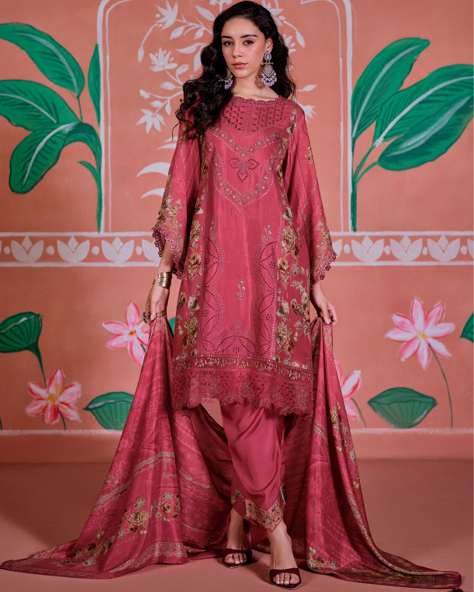 Magenta Muslin Suit