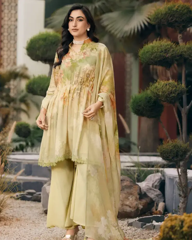 Mustard Elegant Muslin Suit