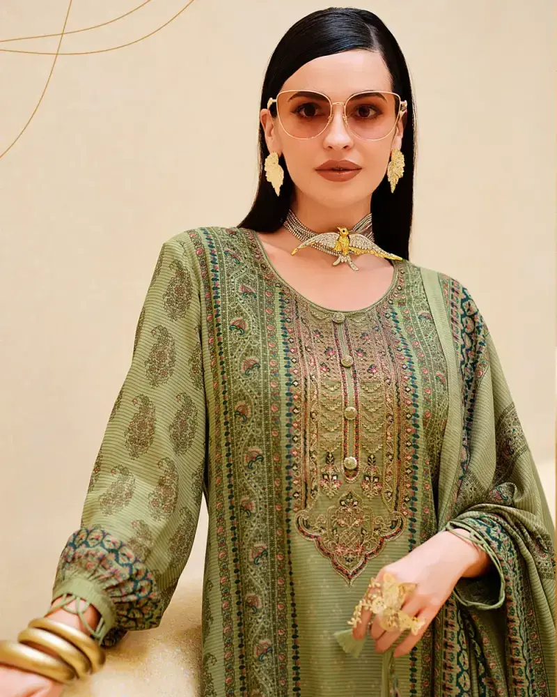Pista Green Pashmina Suit